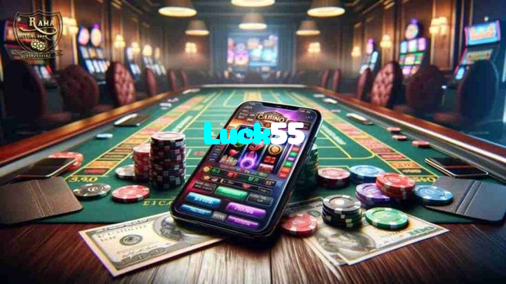 Luck55 casino presented on mobile device in Pakistan with slots and live games